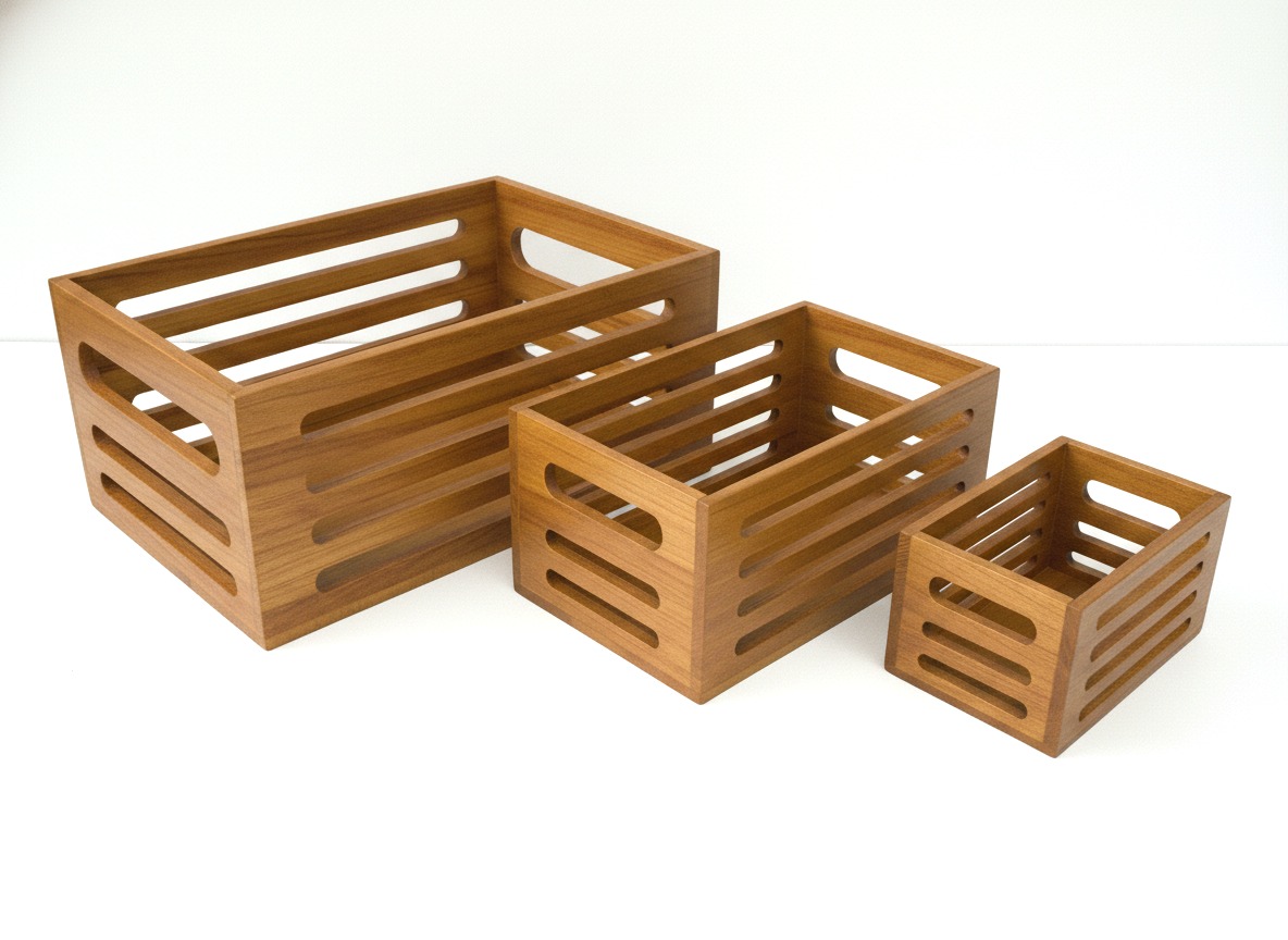 Acacia Wood Slatted Storage Bins Set - Versatile Home Organizers