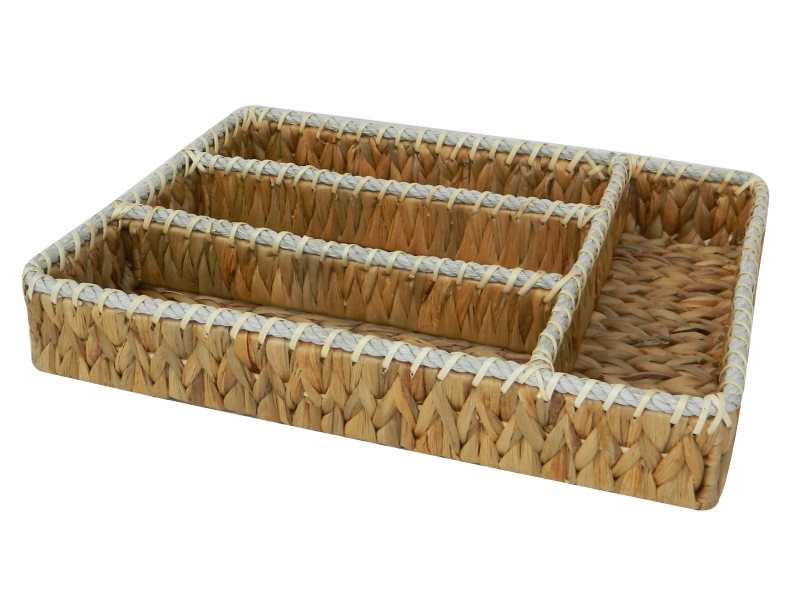 Water Hyacinth Cutlery Tray with Rope Rim