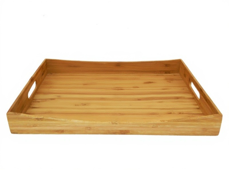 Set of 2 rectangular bamboo serving tray